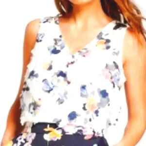 a new day Women's Sheer Floral Butterfly V Neck Sleeveless Top Medium